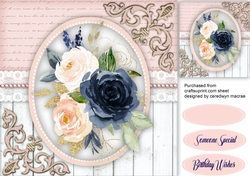 Navy and Pink Roses with Corner scroll