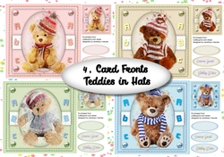 4 Sheet Card Fronts , Teddies in Hats