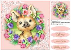Wild Pig  ln a Flower Frame 