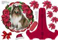 Beautiful Collie on Lace with Poinsettias , Plate and Stand