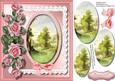 Beautiful Pink Roses and Stitched Oval Scene