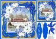 Beautiful Blue Christmas Scene ,with Poinsettias