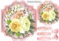 A lovely shaped Card with mixed roses on lace 