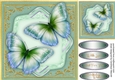 Green / Blue  Butterflys on a Shaped Mat