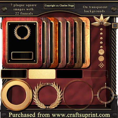 7 Square Plaques Images with 22 Finnials.