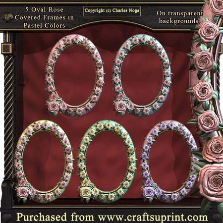 Oval Rose Covered Frames in Pastel Colors