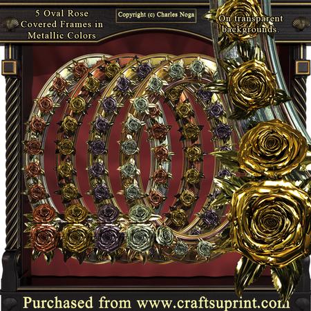 Oval Rose Covered Frames in Metallic Colors