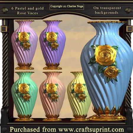 6 Pastel Colored Rose Vases