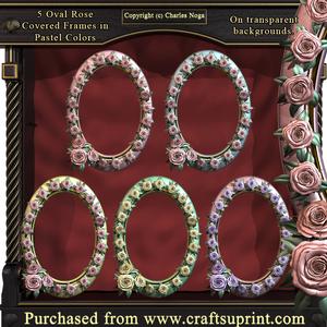Oval Rose Covered Frames in Pastel Colors