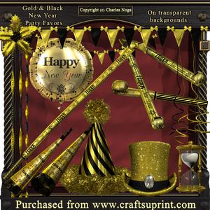 Black and Gold New Years Party Favors