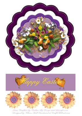 Easter Flowers and Chicks Scalloped Card