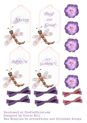 Spring Dragonfly and Flowers Embellishment Sheet