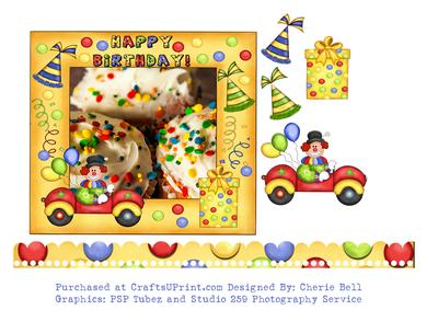 Cupcakes and Clowns Happy Birthday Topper