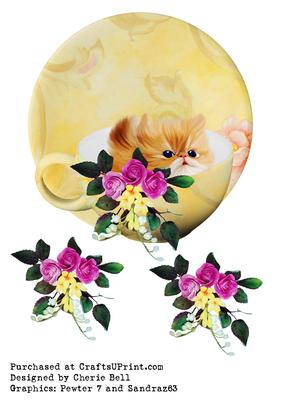 Kitten Floral Tea Cup Step by Step Topper