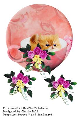 Pink Kitten Floral Tea Cup Step by Step Topper