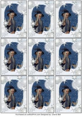 White Christmas Winter Elf Artist Trading Cards Sheet