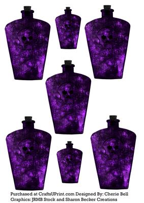 Gothic Purple Potion Bottles Embellishment Sheet