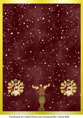 Vintage Reindeer and Snowman Christmas Snowy Background