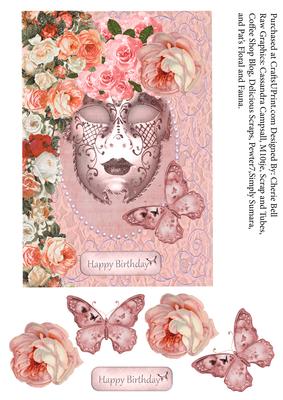 Floral Venetian Mask Birthday Topper