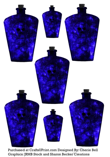 Gothic Blue Potion Bottles Embellishment Sheet