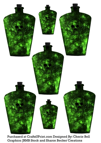 Gothic Green Potion Bottles Embellishment Sheet