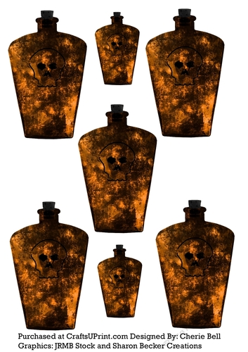 Gothic Orange Potion Bottles Embellishment Sheet