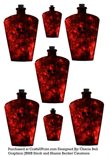Gothic Red Potion Bottles Embellishment Sheet