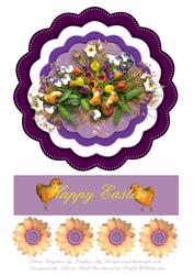 Easter Flowers and Chicks Scalloped Card