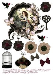Vintage Girl Floral Scalloped Card Topper