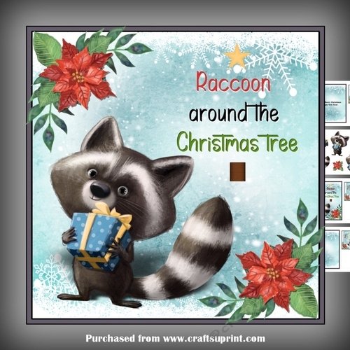 Raccoon around the Christmas tree