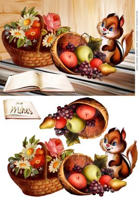 Chipmunk, Flower Basket and Fruit Bowl