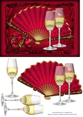 Fan and Champagne Flutes