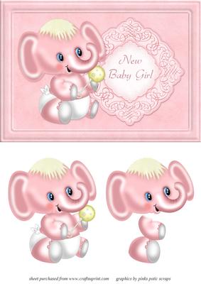 Baby Girl Elephant Quick Card