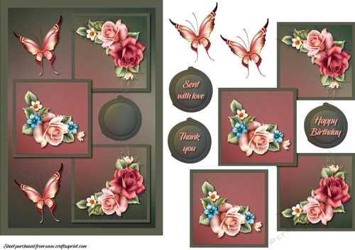 Pink rose three squared card front