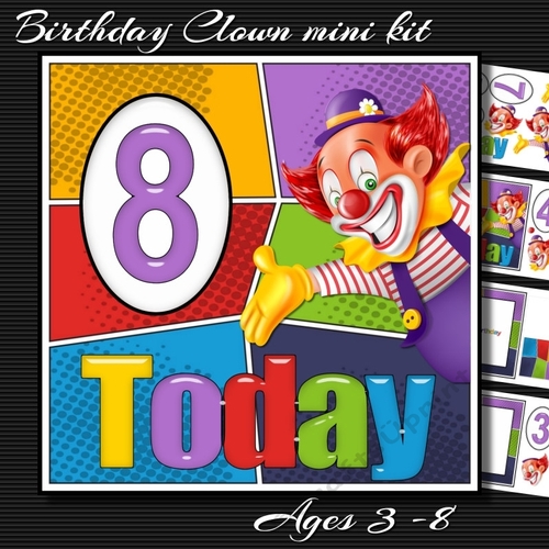 Ages 3 - 8 Birthday Clown card front