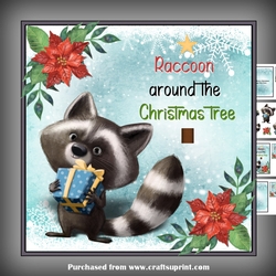 Raccoon around the Christmas tree