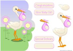 Stork and Baby Girl Card Front