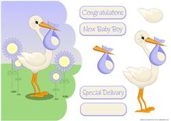 Stork and Baby Boy Card Front