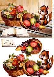 Chipmunk, Flower Basket and Fruit Bowl