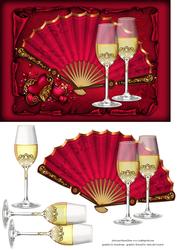 Fan and Champagne Flutes