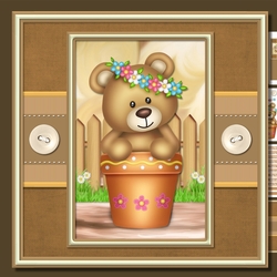 Bear cub in a flowerpot