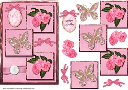 Pink rose three squared quick card