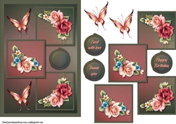 Pink rose three squared card front