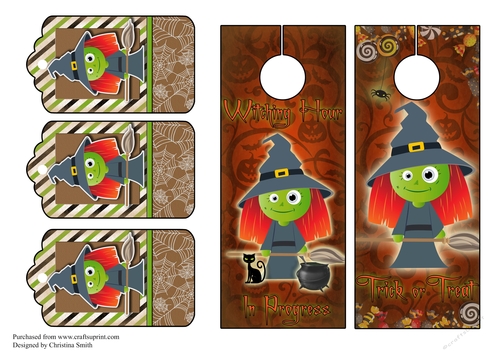 Halloween Witch door hangers and tags