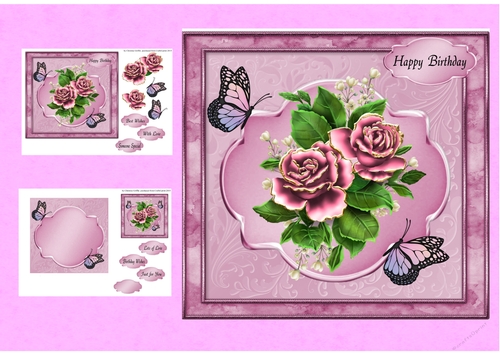 Pink Roses and Butterflies