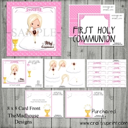 First Holy Communion Girl 8 x 8 Card