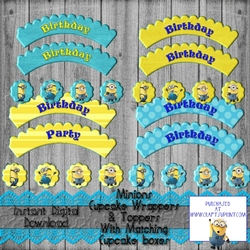 Fun Minions cupcake wrappers & matching boxes