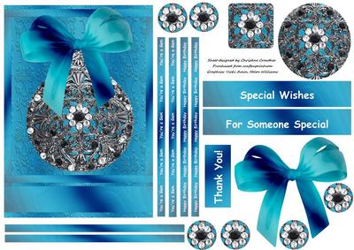 Aqua Gem Pendant Pyramid with Ribbons & Bow