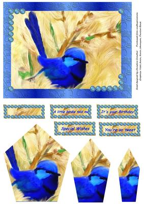 Blue Wren Pentagon Pyramid Card
