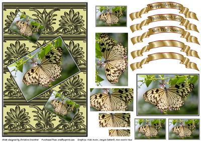 Rice Paper Butterfly Pyramid on Art Deco Ribbon Background